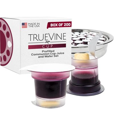 TrueVine Top & Bottom Communion Cups and Wafer Set - Prefilled Cups with Fresh Unleavened Bread & Grape Juice - Carefully Packaged & Easy to Open, Ideal First Communion Favors for Guests (200 Count)