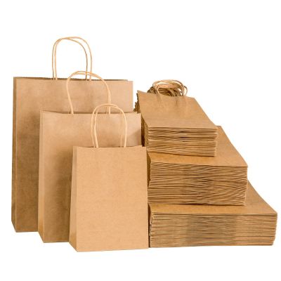 Landteek Fine 100pcs Brown Kraft Paper Bags with Handles Mixed Size Gift Bags Bulk,Craft Grocery Shopping Retail Birthday Party Favors Wedding Sacks Restaurant Takeout, Business