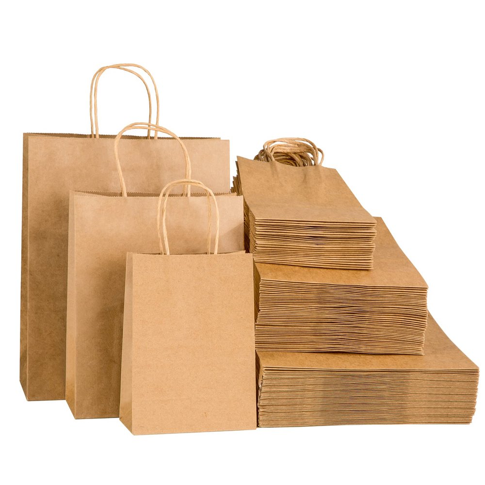 Landteek Fine 100pcs Brown Kraft Paper Bags with Handles Mixed Size Gift Bags Bulk,Craft Grocery Shopping Retail Birthday Party Favors Wedding Sacks Restaurant Takeout, Business