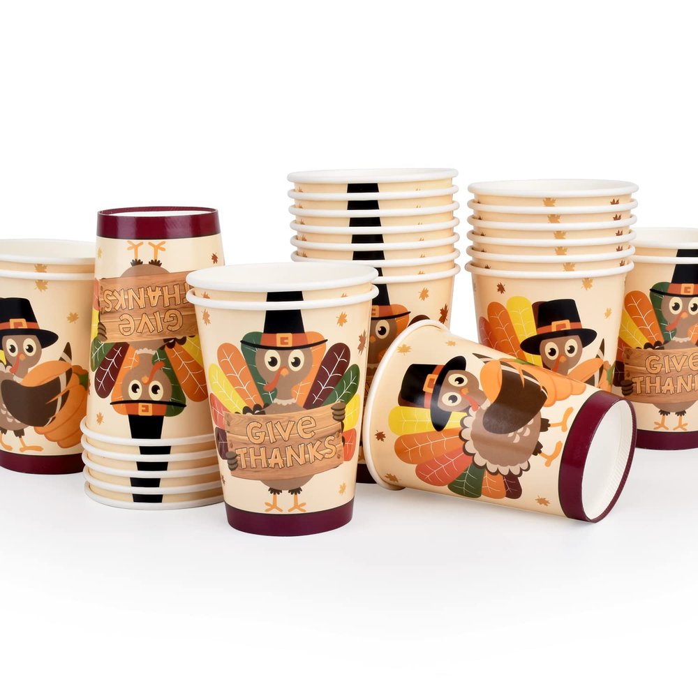 Gatherfun Thanksgiving decorations, Disposable Paper Cups for Autumn Party Decorations and Thanksgiving Party Decorations, 30 Pack, Turkey Design