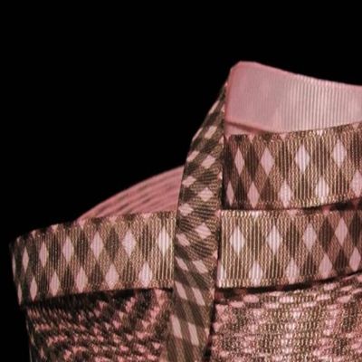 1 Pcs 3/8"W Lattice Diagonal Gingham Grosgrain Ribbon Pink Brown 5 Yards, Ribbon for Gift Wrapping | #AA120RK