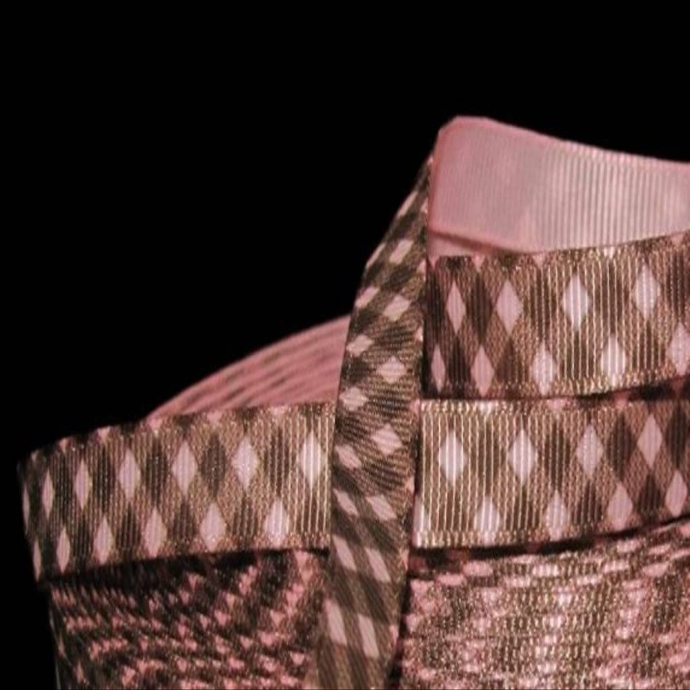 1 Pcs 3/8"W Lattice Diagonal Gingham Grosgrain Ribbon Pink Brown 5 Yards, Ribbon for Gift Wrapping | #AA120RK