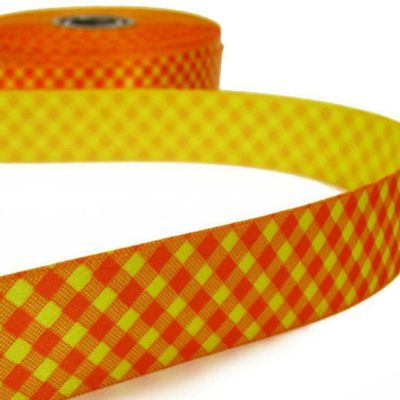 1 Pcs 7/8"W Diagonal Gingham Satin Ribbon Orange Yellow 5 Yards, Ribbon for Gift Wrapping | #AA120RK