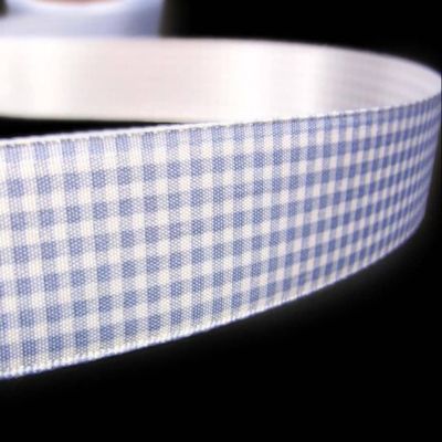1 Pcs 7/8"W Gingham Satin Backing Ribbon Periwinkle Like Blue White 5 Yards, Ribbon for Gift Wrapping | #AA120RK