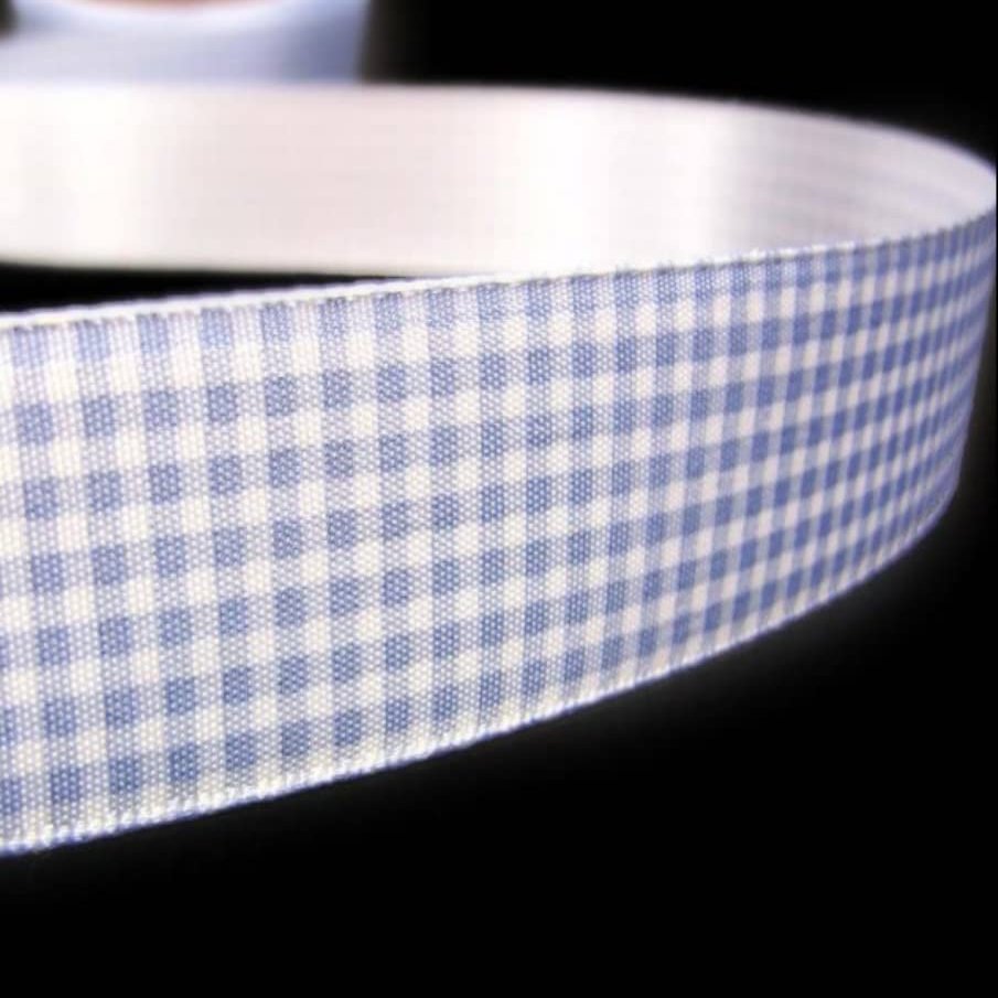 1 Pcs 7/8"W Gingham Satin Backing Ribbon Periwinkle Like Blue White 5 Yards, Ribbon for Gift Wrapping | #AA120RK