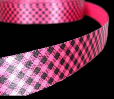 1 Pcs 7/8"W Criss Cross Gingham Plaid Satin Ribbon Pink Black 5 Yards, Ribbon for Gift Wrapping | #AA120RK