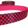 1 Pcs 7/8"W Diagonal Gingham Satin Ribbon Pink Black 5 Yards, Ribbon for Gift Wrapping | #AA120RK view 1