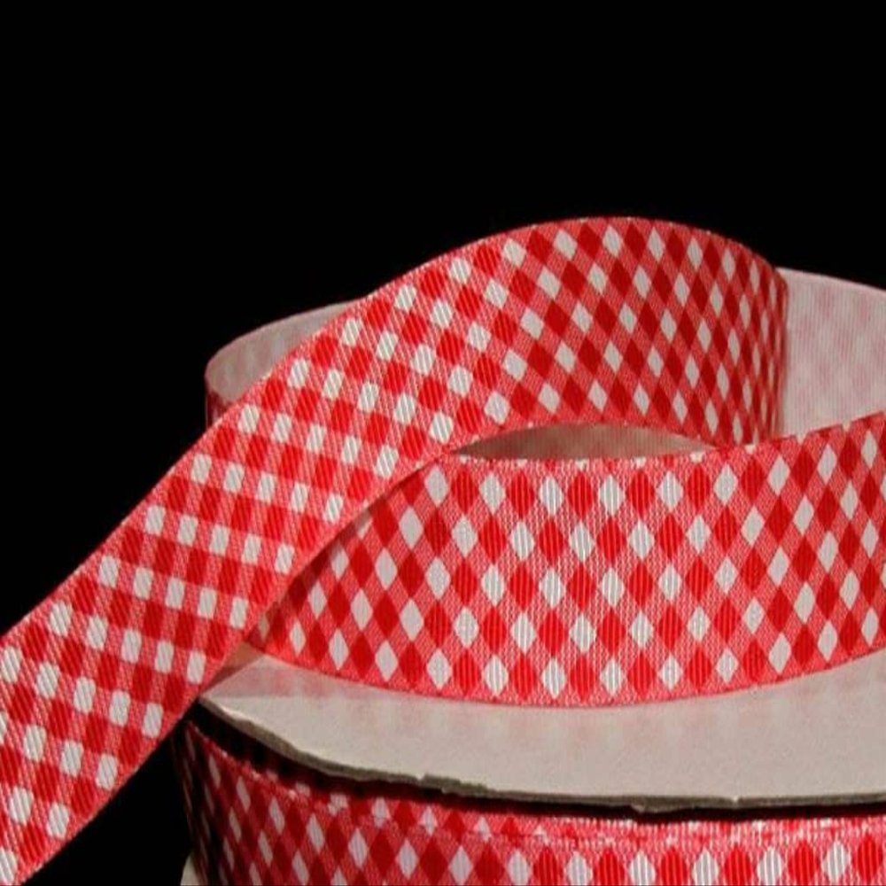1 Pcs 7/8"W Lattice Diagonal Gingham Grosgrain Ribbon Red White 5 Yards, Ribbon for Gift Wrapping | #AA120RK