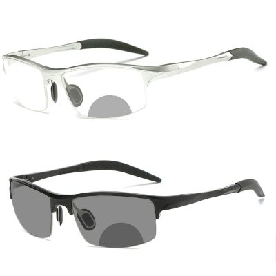 2pcs Transition Photochromic Bifocal Reading Glasses for Men Women Square Sports Aluminum magnesium Sunglasses Readers (2pcs-black&silver, 2.0, multiplier_x)