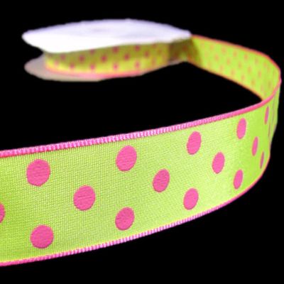 1 Pcs 7/8"W Polka Dot Ribbon Yellow Pink 5 Yards, Ribbon for Gift Wrapping | #AA120RK