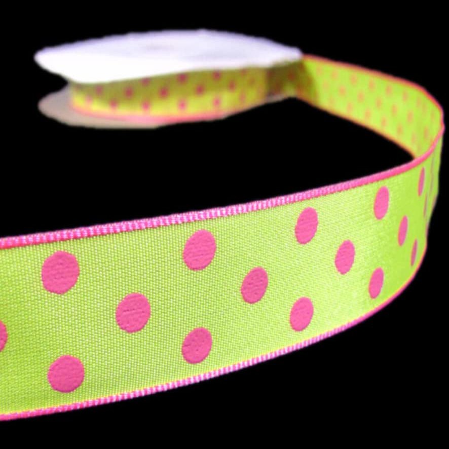 1 Pcs 7/8"W Polka Dot Ribbon Yellow Pink 5 Yards, Ribbon for Gift Wrapping | #AA120RK