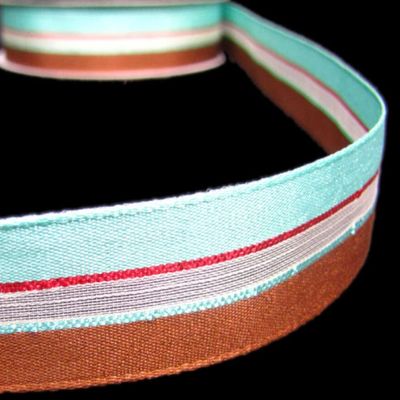 1 Pcs 7/8"W Party Striped Ribbon Brown Teal 5 Yards, Ribbon for Gift Wrapping | #AA120RK