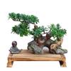 Artificial Bonsai Plant Artificial Podocarpus Bonsai Ceramic Monk Realistic Green Leaves Chinese Creative Bonsai Decorative Ornaments for Living Room and Office Artificial Bonsai Tree view 1