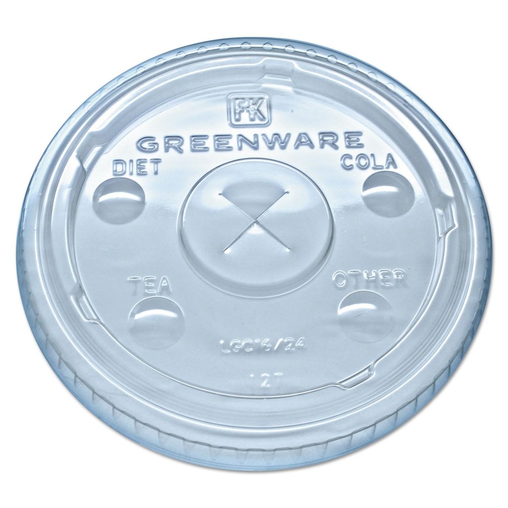 Fabri-Kal Greenware Cold Drink Lids, Fits 16-18, 24 oz Cups, X-Slot, Clear, 1000/Carton