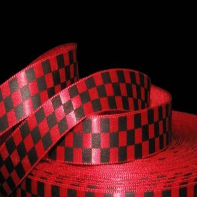 1 Pcs 5/8"W Checkered Checked Satin Ribbon Red Black 5 Yards, Ribbon for Gift Wrapping | #AA120RK