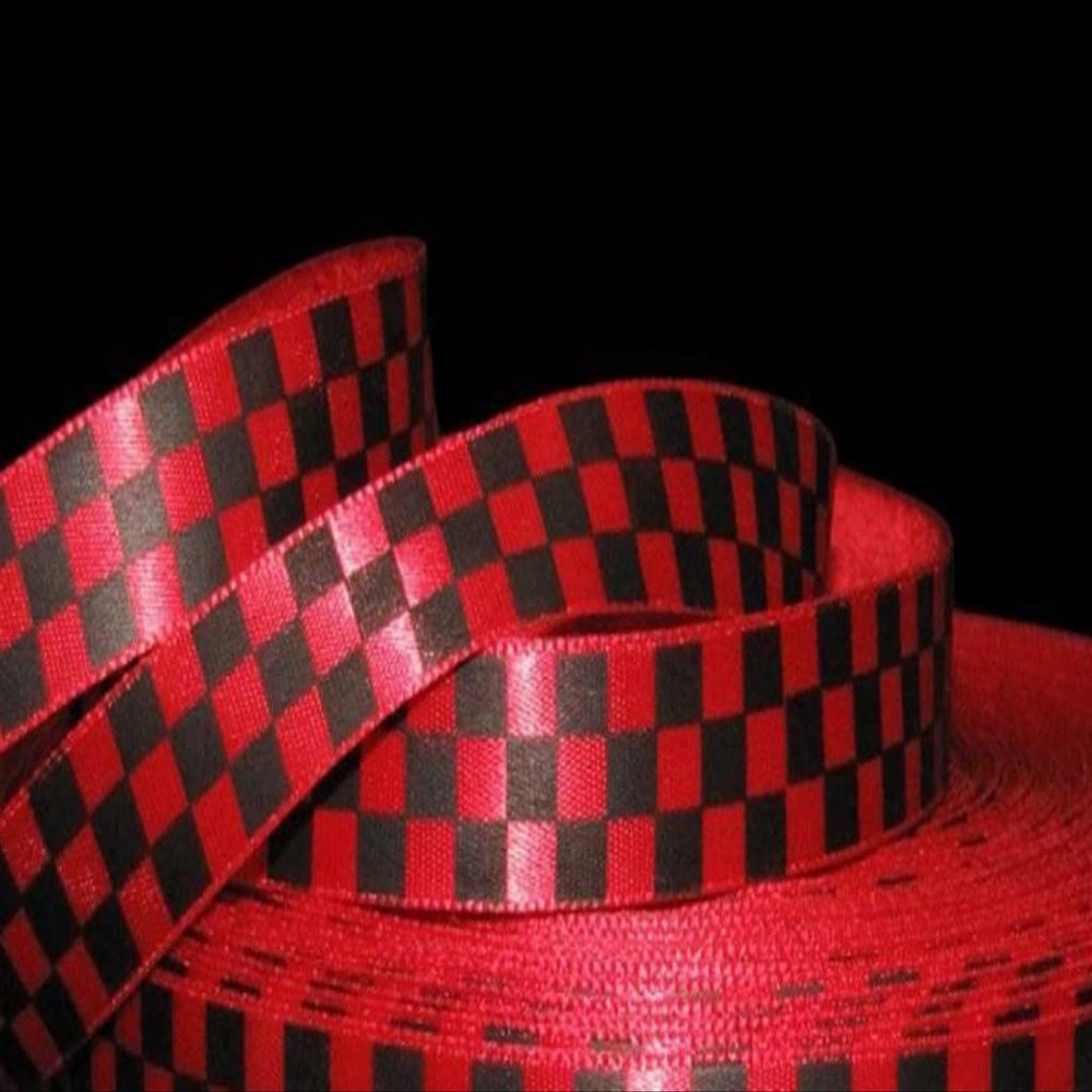 1 Pcs 5/8"W Checkered Checked Satin Ribbon Red Black 5 Yards, Ribbon for Gift Wrapping | #AA120RK