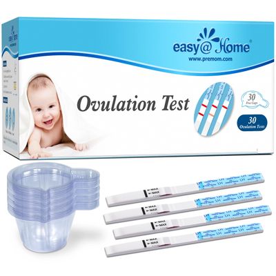 Easy@Home Ovulation Test Strips: Accurate 30 LH Ovulation Predictor Kit - Fertility Tests for Women  Powered by Premom Ovulation Tracker App | 30 LH + 30 Urine Cups