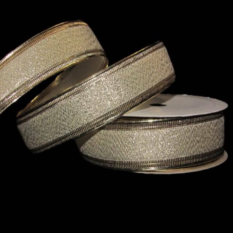 1 Pcs 7/8"W 2 Spools Wired Ribbon Gold Fleck Metallic, Ribbon for Gift Wrapping | #AA120RK