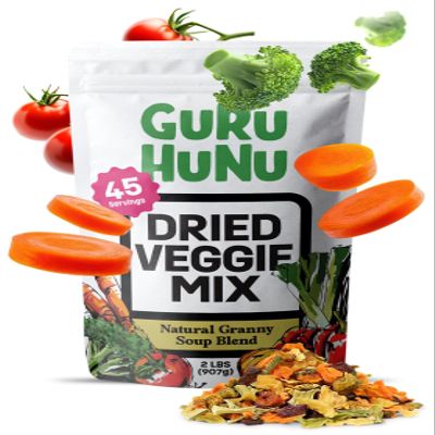 GURU HUNU Dehydrated Vegetables, Premium Soup Mix, Dried Vegetables For Soup, Dehydrated Freeze Dried Bulk Dehydrated Veggie Blend For Ramen Emergency and Camp Food Supply No Salt (2lb)