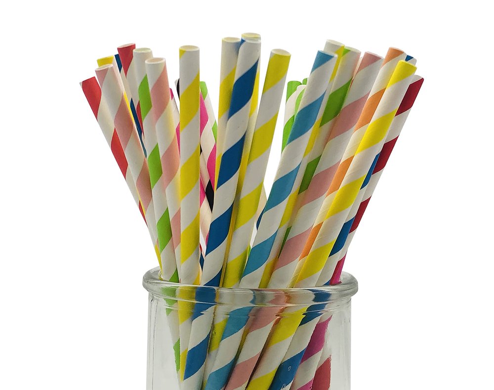 200 Pcs Colorful Disposable Straws, Multicolor Drinking Straws, Rainbow Paper Straws for Juices, Shakes, Cocktail, Smoothies, Party Supplies (Rainbow)