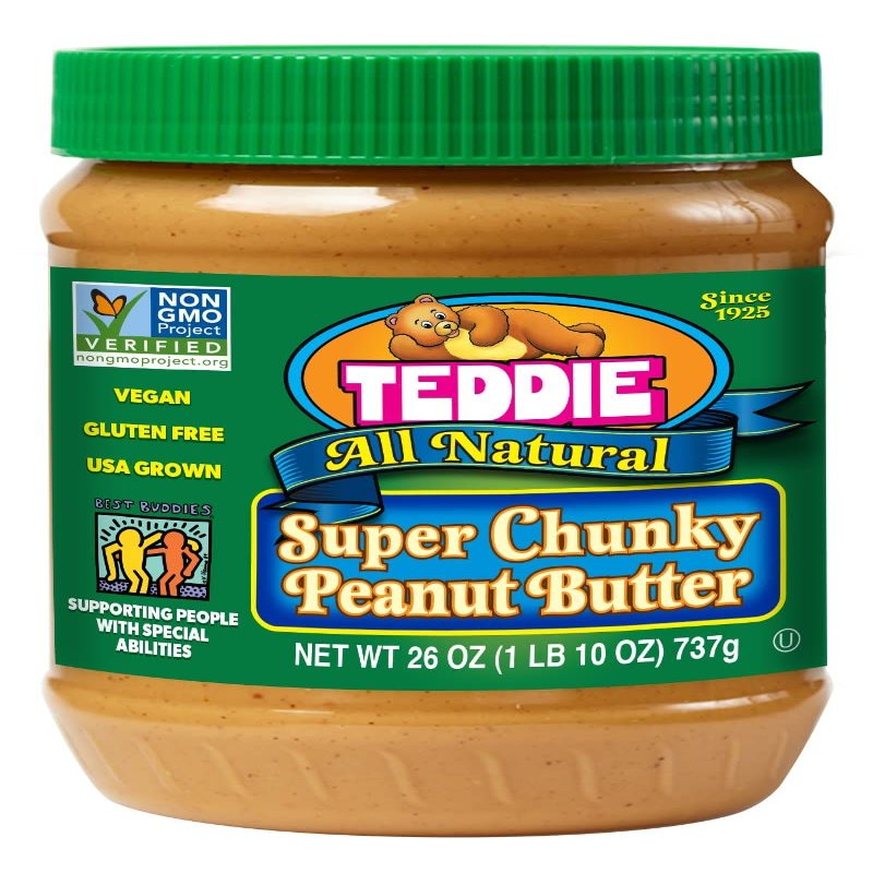 Teddie All Natural Peanut Butter, Chunky, Gluten Free & Vegan (26 Ounce (Pack of 6))
