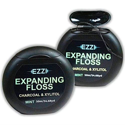 EZZI Woven Expanding Dental Floss | Fluffy & Textured w/Charcoal & Xylitol to Optimally Clean Gums | Mint | Thick & 109 Yards