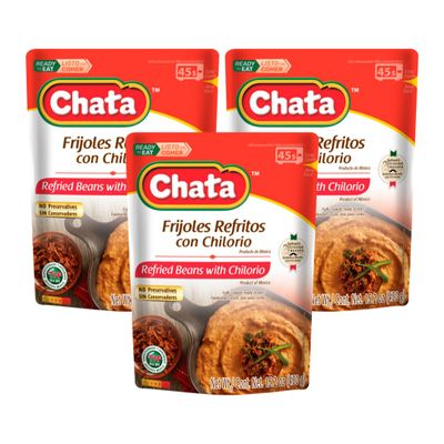 Chata Mexican Refried Beans with Pork Chilorio, 15.2 oz (Pack of 3)