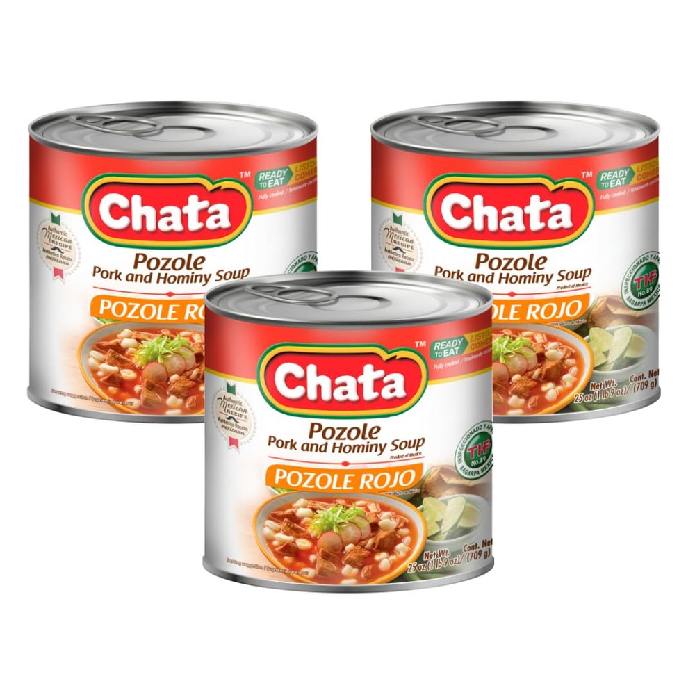 Chata Mexican Pozole Soup with Pork and Hominy Corn, Ready to Heat & Serve, 25 oz (Pack of 3)