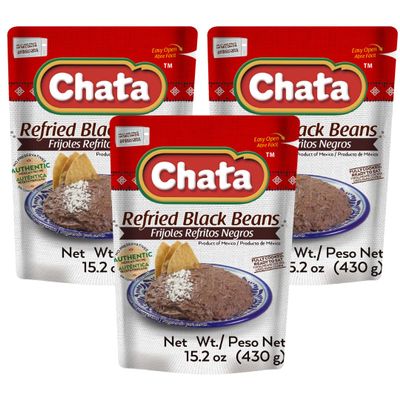 Chata Mexican Refried Black Beans, Authentic Mexican Flavor, 15.2 oz (Pack of 3)
