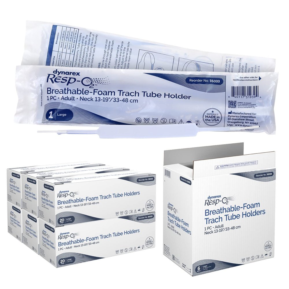 Dynarex Breathable Foam Trach Tube Holder - Adjustable Tracheostomy Tube Holder with Soft Outer Ties, Hook-and-Loop Closure - 1 Piece - Large, Case of 120