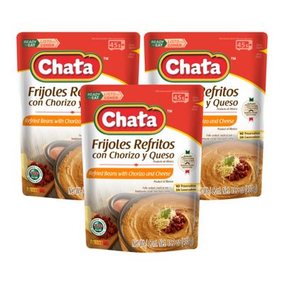 Chata Mexican Refried Beans with Chorizo and Cheese, 15.2 oz (Pack of 3)