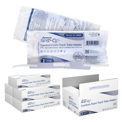 Dynarex Comfort-Foam Tracheostomy Tube Holder - with Soft Foam Tube Padding, Secure Hook & Loop Closure - 2 Piece, Small, Case of 50