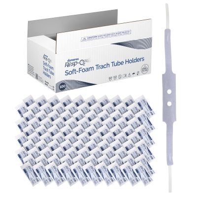 Dynarex Resp-O2 Soft-Foam Trach Tube Holders - Disposable Tracheotomy Tube Neckband - Helps Secure Tracheostomy Tubing - Soft Fabric Covered Foam, Adjustable Hook & Loop Closure (Large, 100)