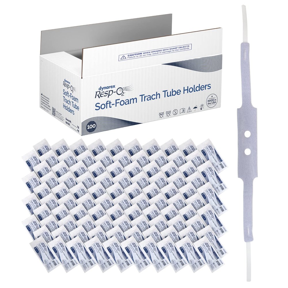 Dynarex Resp-O2 Soft-Foam Trach Tube Holders - Disposable Tracheotomy Tube Neckband - Helps Secure Tracheostomy Tubing - Soft Fabric Covered Foam, Adjustable Hook & Loop Closure (Large, 100)