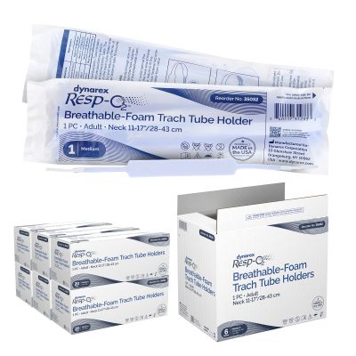 Dynarex Breathable Foam Trach Tube Holder - Adjustable Tracheostomy Tube Holder with Soft Outer Ties, Hook-and-Loop Closure - Medium, Case of 120