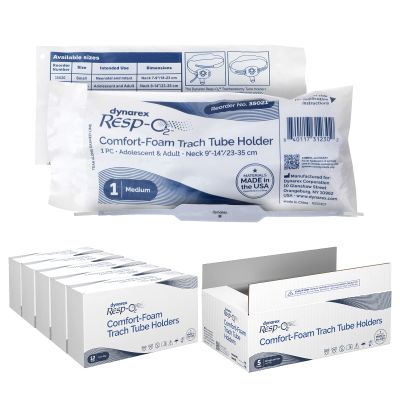 Dynarex Comfort-Foam Tracheostomy Tube Holder - with Soft Foam Tube Padding, Secure Hook & Loop Closure - Case of 60 (Medium, Standard)