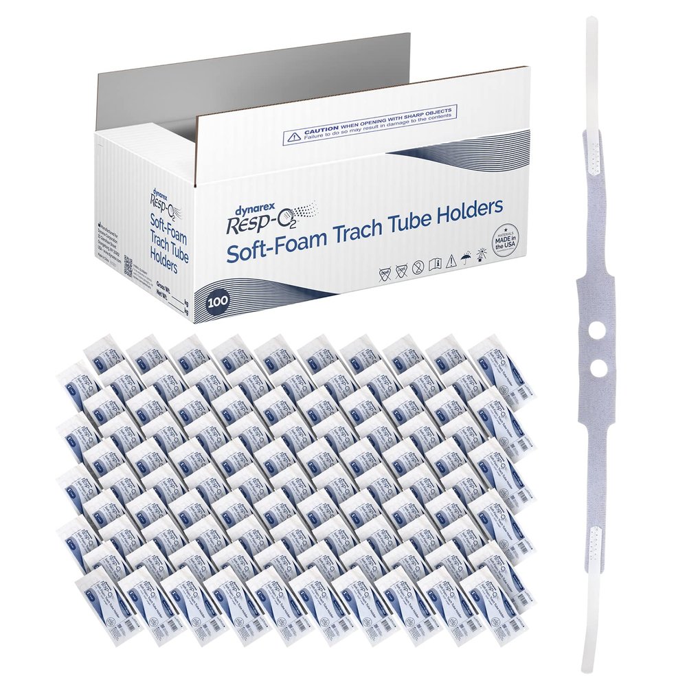 Dynarex Resp-O2 Soft-Foam Trach Tube Holders - Disposable Tracheotomy Tube Neckband - Helps Secure Tracheostomy Tubing - Soft Fabric Covered Foam, Adjustable Hook & Loop Closure (Small, 100)