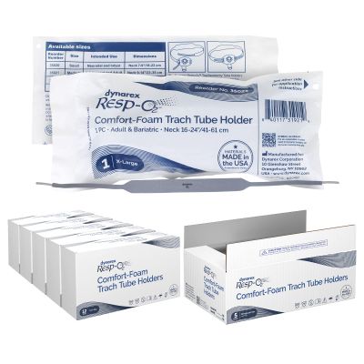 Dynarex Comfort-Foam Tracheostomy Tube Holder - with Soft Foam Tube Padding, Secure Hook & Loop Closure - Case of 60 (X-Large, Standard)