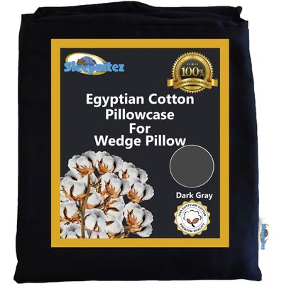 Bed Wedge Pillow Cover for Sleepnitez 8" Wedge Pillow, Loose Fitting 100% Egyptian Cotton Pillowcase. Dark Gray. Zip Closure for Easy Removal.