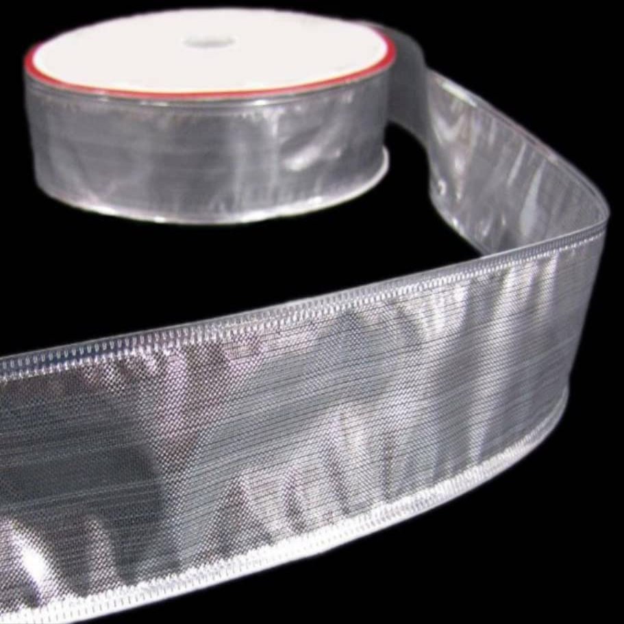 1 Pcs 1 1/2"W Metallic Shiny Silver Wired Ribbon 5 Yards, Ribbon for Gift Wrapping | #AA120RK