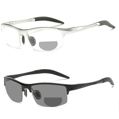 2pcs Transition Photochromic Bifocal Reading Glasses for Men Women Square cycling Sports Sunglasses Readers 0~+4.00 (2pcs-black&silver, 3.25, multiplier_x)