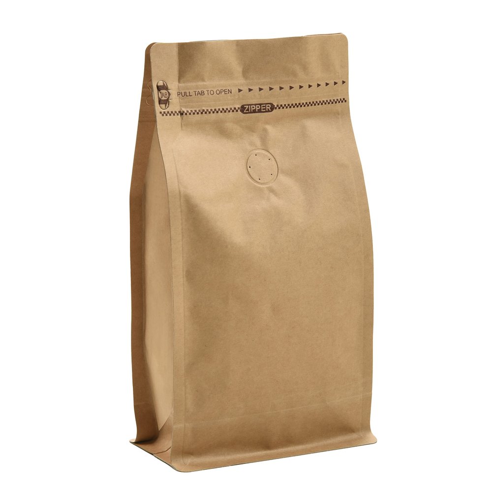 50 Pieces 1 Kg Kraft Paper Stand Up Coffee Bag/Flat Bottom Pouch with Air Release Valve and Reusable Side Zipper. (50pcs, 2.2lb/32oz/1kg)