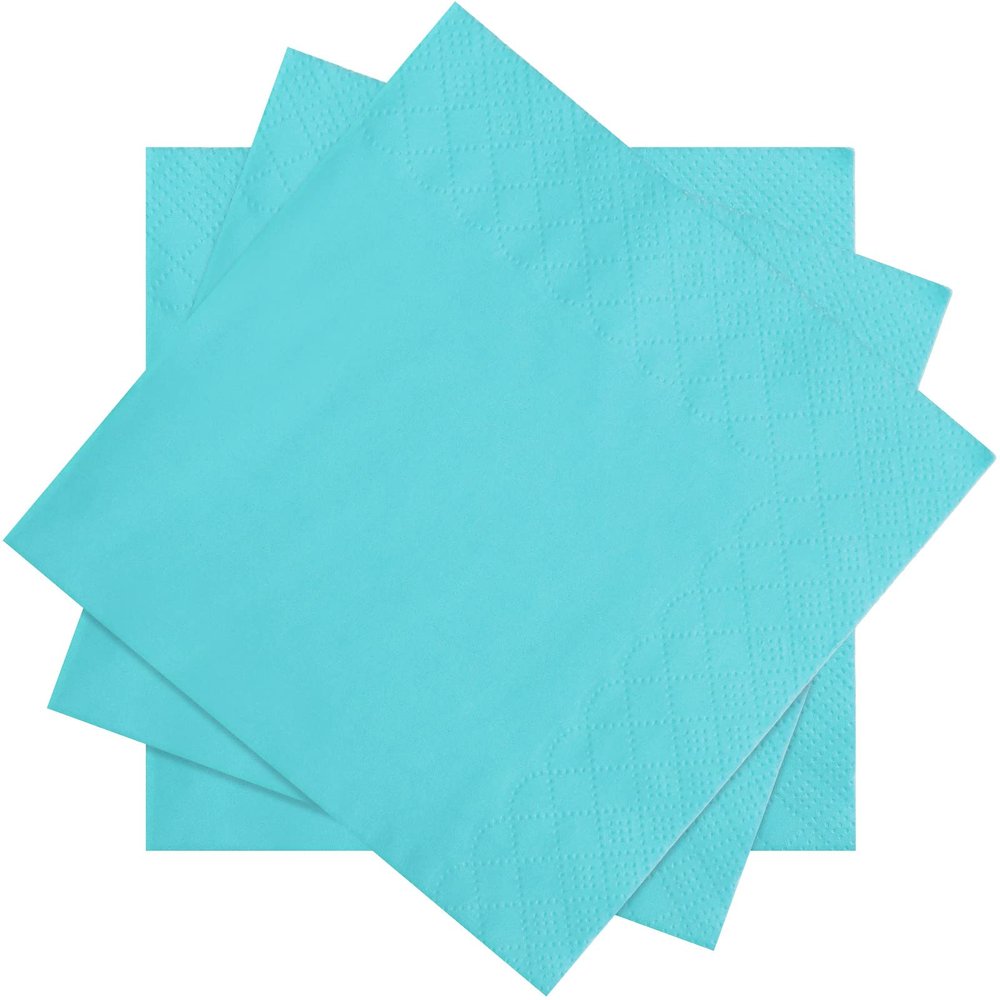 Spakon 100 Pieces 2 Ply Cocktail Napkin Disposable Soft Napkins for Dinner Wedding Party Baby Shower Birthday Bridal Anniversary Reception, 5 x 5 In (Blue Green)