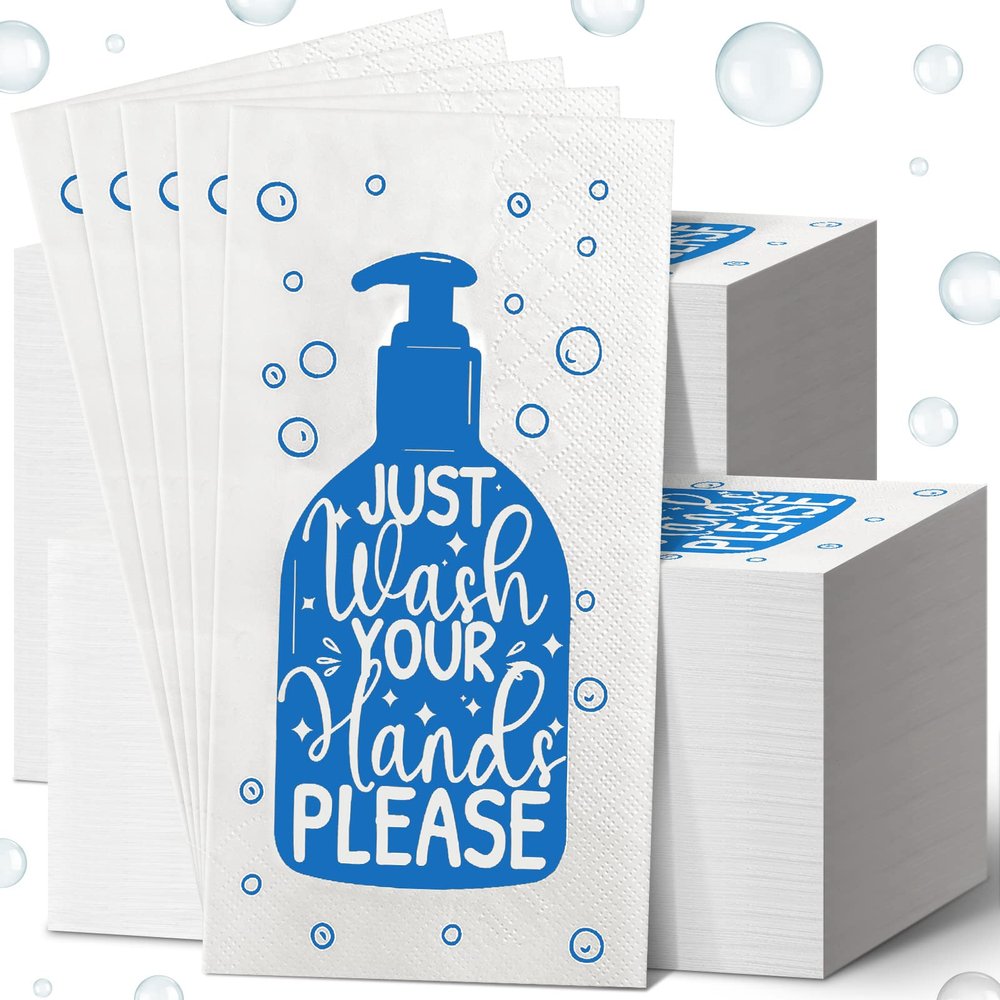 Yexiya 200 Pcs Paper Guest Towels Disposable Hand Towels Bathroom Guest Napkins Disposable Decorative Bathroom Napkins for Powder Room Wedding Holiday Birthday Baby Bridal Shower (White Dark Blue)