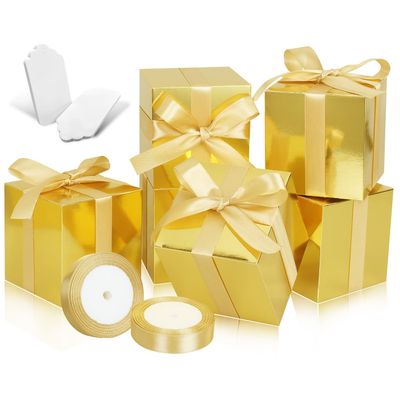 DOYIDE 100 Pack Small Gift Boxes, 3x3x3 Inches Favor Boxes Gold Paper Gift Boxes with Lids for Presents, Crafting, Cupcake Boxes, Gifts, Candy Boxes for Wedding Party Bridal Shower Baby Shower Favors