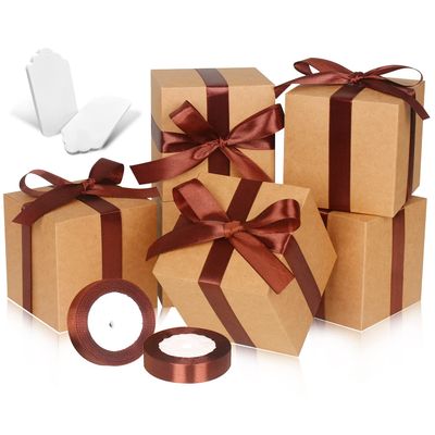 DOYIDE 100 Pack Small Gift Boxes, 3x3x3 Inches Favor Boxes Brown Paper Gift Boxes with Lids for Presents, Crafting, Cupcake Boxes, Gifts, Candy Boxes for Wedding Party Bridal Shower Baby Shower Favors