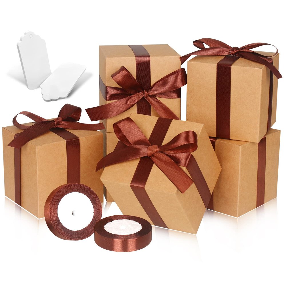 DOYIDE 100 Pack Small Gift Boxes, 3x3x3 Inches Favor Boxes Brown Paper Gift Boxes with Lids for Presents, Crafting, Cupcake Boxes, Gifts, Candy Boxes for Wedding Party Bridal Shower Baby Shower Favors