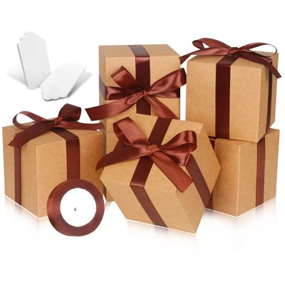 DOYIDE 100 Pack Small Gift Boxes, 2x2x2 Inches Favor Boxes Brown Paper Gift Boxes with Lids for Presents, Crafting, Cupcake Boxes, Gifts, Candy Boxes for Wedding Party Bridal Shower Baby Shower Favors