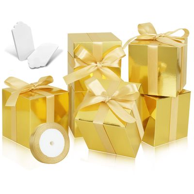 DOYIDE 100 Pack Small Gift Boxes, 2x2x2 Inches Favor Boxes Gold Paper Gift Boxes with Lids for Presents, Crafting, Cupcake Boxes, Gifts, Candy Boxes for Wedding Party Bridal Shower Baby Shower Favors