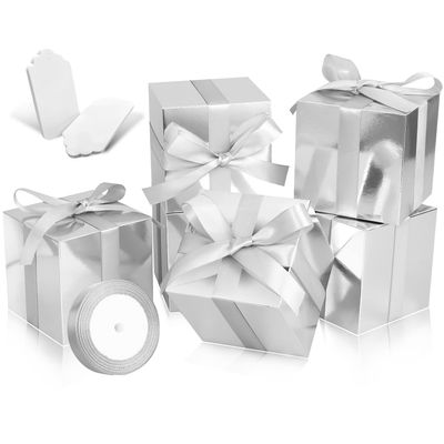 DOYIDE 100 Pack Small Gift Boxes, 2x2x2 Inches Favor Boxes Silver Paper Gift Boxes with Lids for Presents, Crafting, Cupcake Boxes, Gifts, Candy Boxes for Wedding Party Bridal Shower Baby Shower Favors